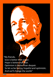 An image of Jack Layton overlaid with his famous quote about the power of optimism.